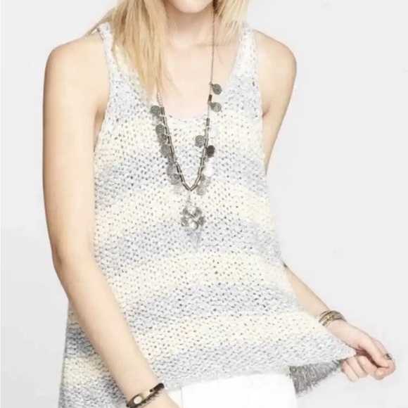 Free People Tops - Free People Striped Knit Tank Top in Cream and Light Gray